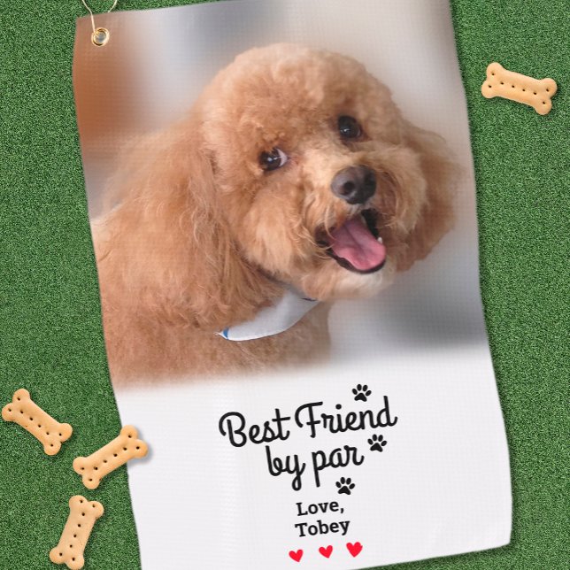 Dog Photo Best Friend By Par Fun BFF Funny Modern Golf Towel (Dog Photo Best Friend By Par Fun BFF Funny Modern Golf Towel)