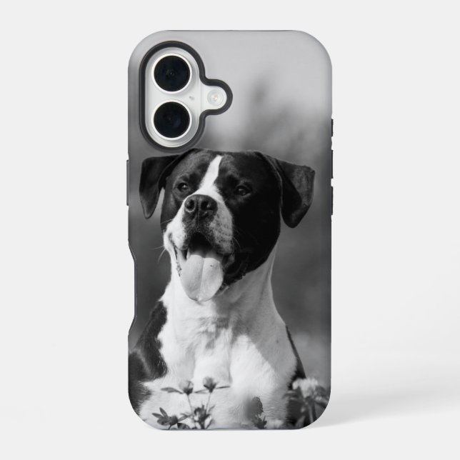 Dog Photo Black and White Personalizable iPhone 16 Case (Back)