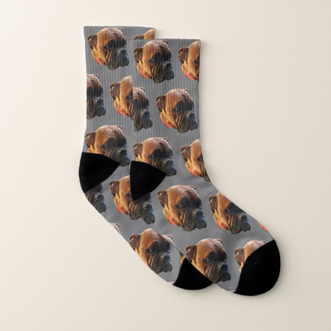 Dog Photo Boxer Puppy Grey Socks (Pair)