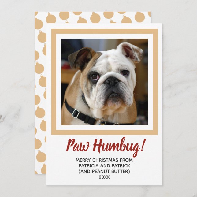 Dog Photo Christmas Bah Humbug Pale Gold Pet Holiday Card (Front/Back)