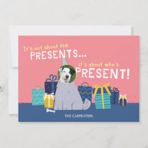 Dog photo christmas modern pink family name holiday card