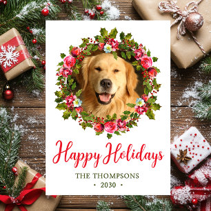 Dog Photo Christmas Wreath Holiday Card