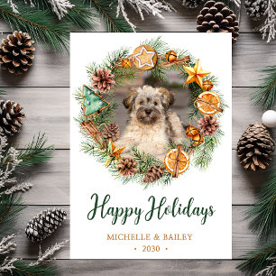 Dog Photo Christmas Wreath Holiday Card