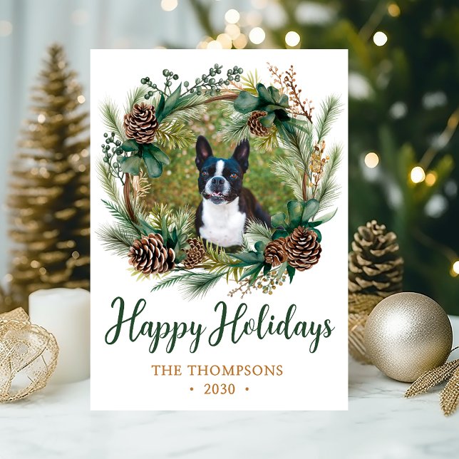 Dog Photo Christmas Wreath Holiday Card (Creator Uploaded)