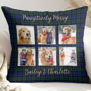 Dog Photo Collage 6 Custom Modern Holiday Plaid Cushion