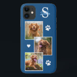 Dog Photo Collage Monogram Blue Pet iPhone 11 Case<br><div class="desc">Now you can carry your best friend with you wherever you go with this custom dog pet photo iPhone case . This 2 photo collage with heart and paw print design is trendy, elegant, cool and cute. Customize with your favorite dog photo, cat photo, or any pet with paws !...</div>