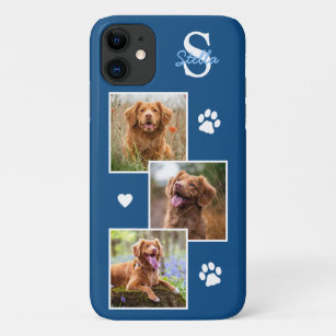 Dog Photo Collage Monogram Blue Pet Case-Mate iPhone Case