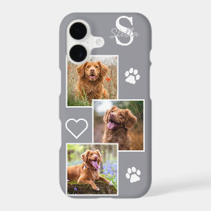 Dog Photo Collage Monogram Silver Grey Pet