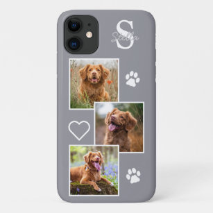 Dog Photo Collage Monogram Silver Grey Pet Case-Mate iPhone Case