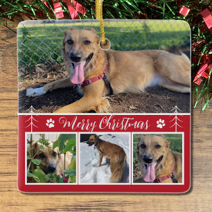 Dog Photo Collage Red Christmas Ornament