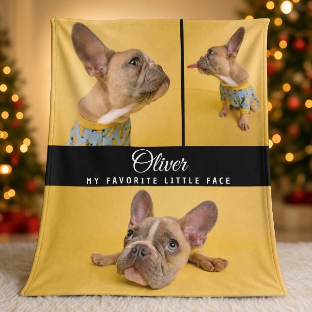 Dog Photo Collage Script Name Cute Keepsake Fleece Blanket (Creator Uploaded)