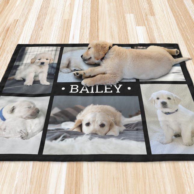 Dog Photo Collage Simple Elegant Black and White Fleece Blanket (Creator Uploaded)