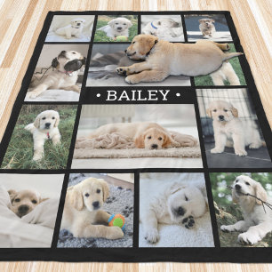 Dog Photo Collage Simple Modern Black and White Fleece Blanket