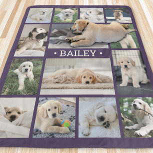 Dog Photo Collage Simple Modern Purple and White Sherpa Blanket