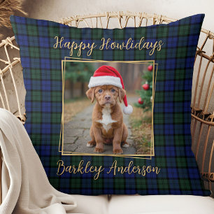 Dog Photo Custom Modern Elegant Christmas Plaid Cushion