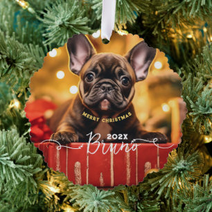 Dog Photo Custom Name and Text Tree Decoration Card