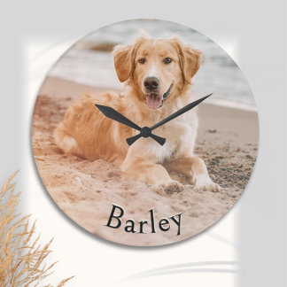 Dog Photo Custom Name Pet Picture Stylish Large Clock