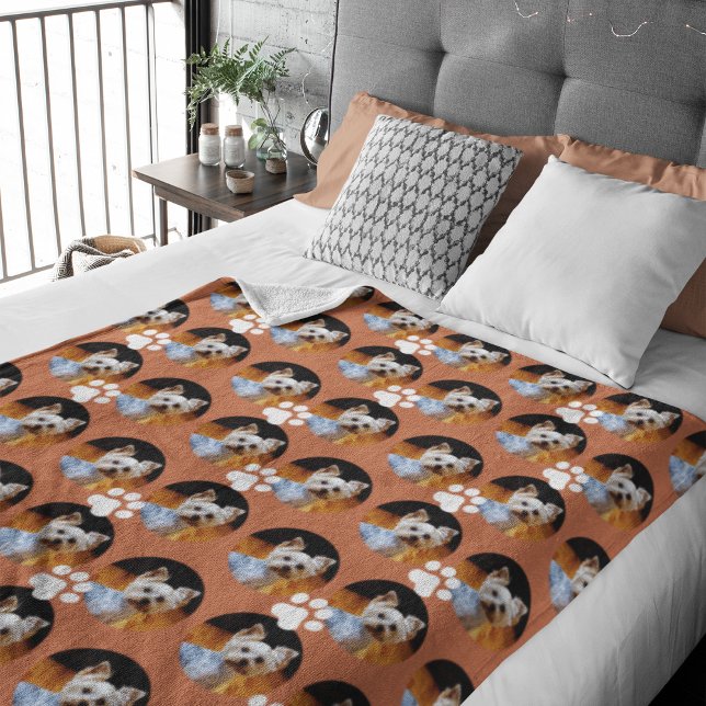 Dog Photo Cute Dog Lover Paw Print Terracotta Fleece Blanket (Creator Uploaded)