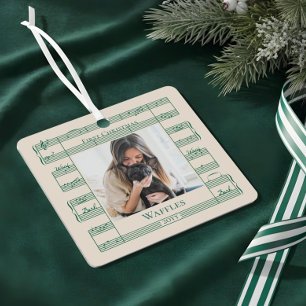 Dog Photo First Christmas Woof Woof Sheet Music Metal Tree Decoration