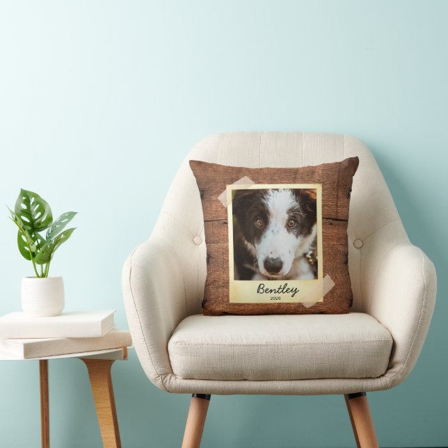 Dog  Photo Frame Rustic Personalised Throw Pillow  (Chair)