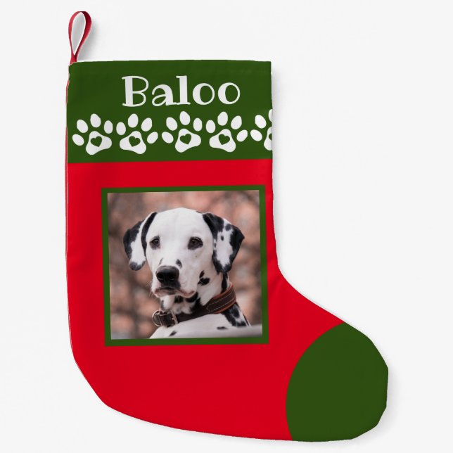Dog Photo Green Top Christmas Stocking (Front)