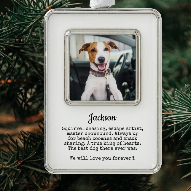 Dog Photo Memorial Custom Keepsake | Pet Loss Silver Plated Framed Ornament (Dog Memorial Custom Photo Christmas Ornament)