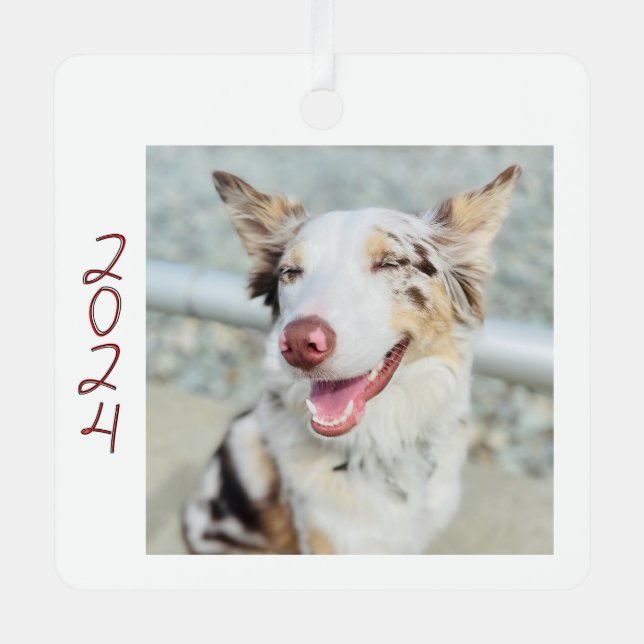 Dog Photo Metal Square Ornament (Front)