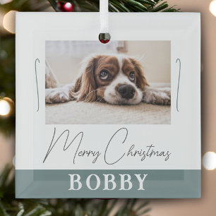 Dog Photo Minimalist Merry Christmas  Glass Tree Decoration