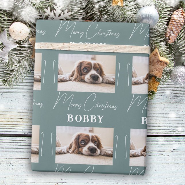 Dog Photo Minimalist Merry Christmas Pet  Wrapping Paper (Creator Uploaded)