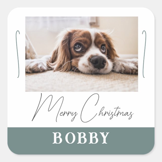 Dog Photo Minimalist Merry Christmas  Square Sticker (Front)