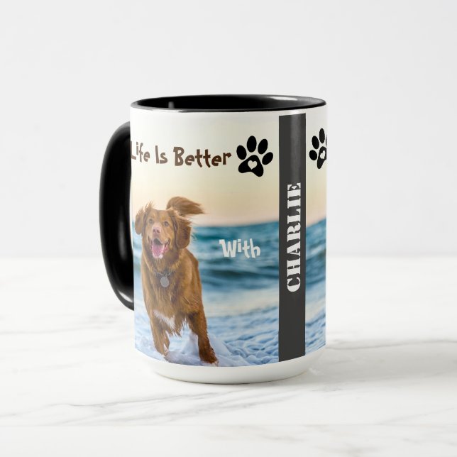 Dog Photo Monogram Custom Mug For Dod Mum Dad (Front Left)
