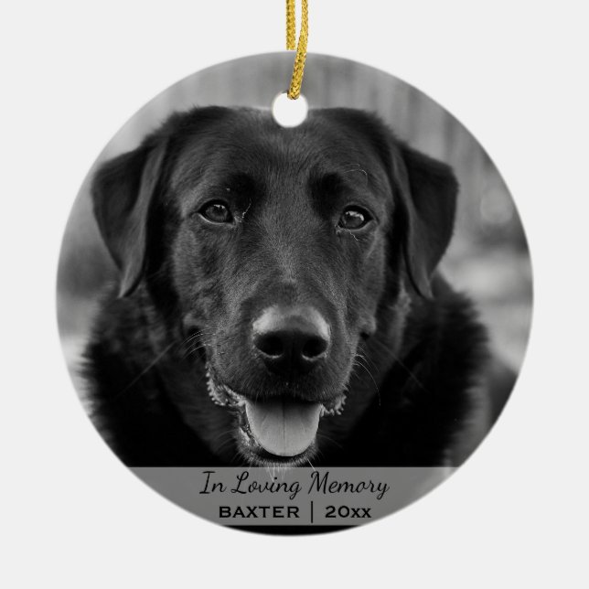 Dog Photo Name Christmas Pet Memorial Ceramic Ornament (Front)