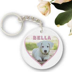 Dog Photo Name Pink Heart  Key Ring
