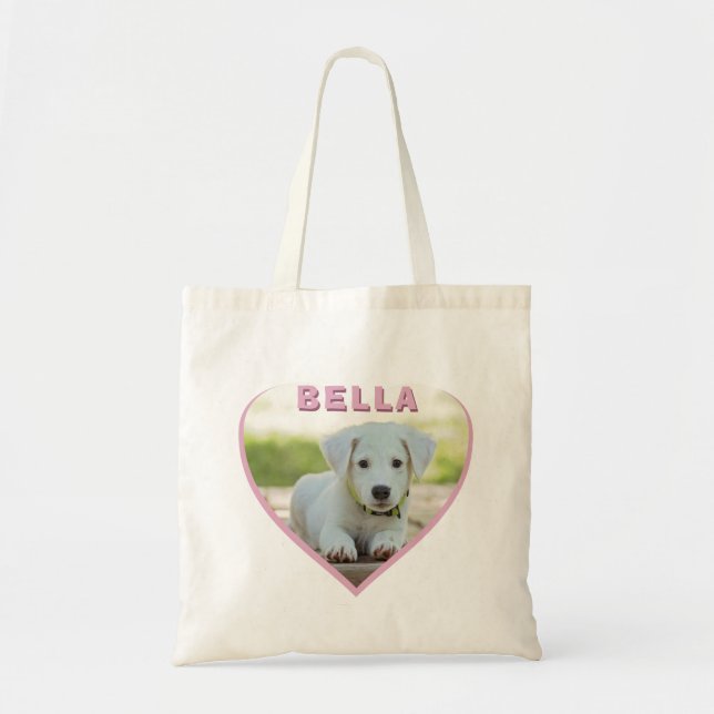 Dog Photo Name Pink Heart  Tote Bag (Front)