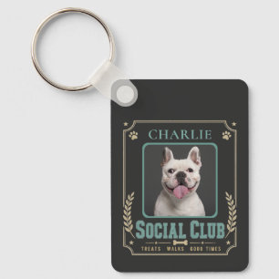 Dog Photo & Name Vintage Social Club Key Ring
