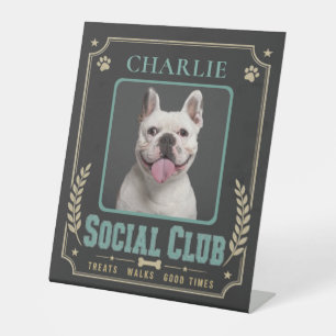 Dog Photo & Name Vintage Social Club Pedestal Sign