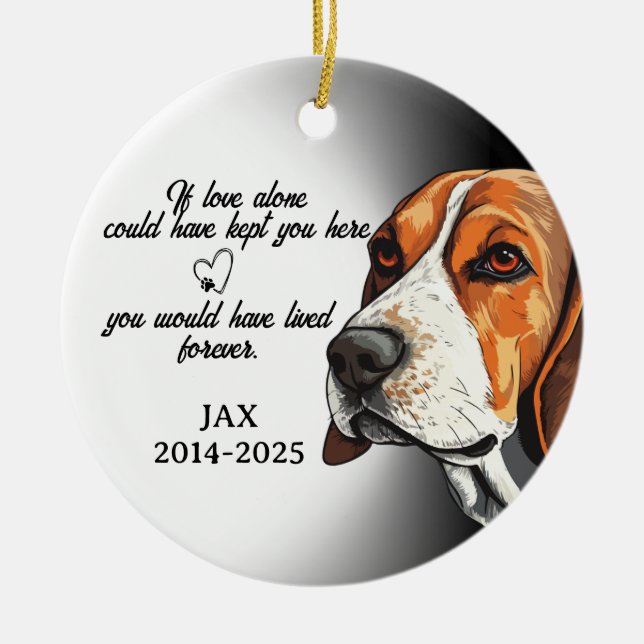 Dog Photo Ornament, Dog Memorial, Beagle. Ceramic Ornament (Front)