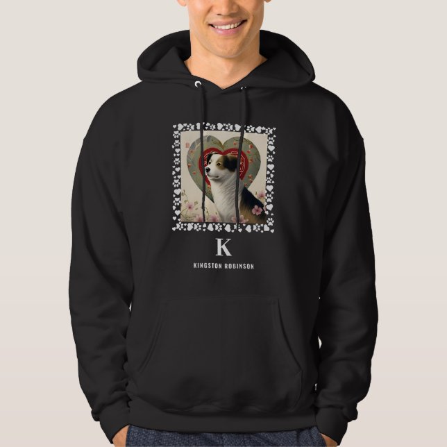 Dog Photo Paws Prints Monogram & Name Personalised Hoodie (Front)