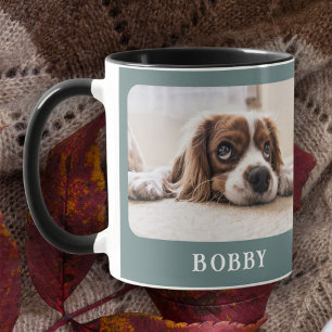 Dog Photo Pet Minimalist Green Merry Christmas  Mug