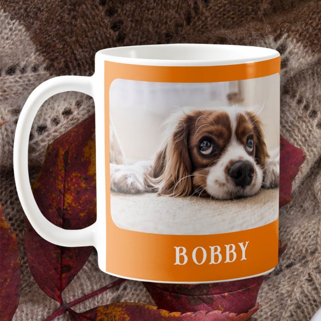 Dog Photo Pet Minimalist Orange Merry Christmas  Coffee Mug (Creator Uploaded)