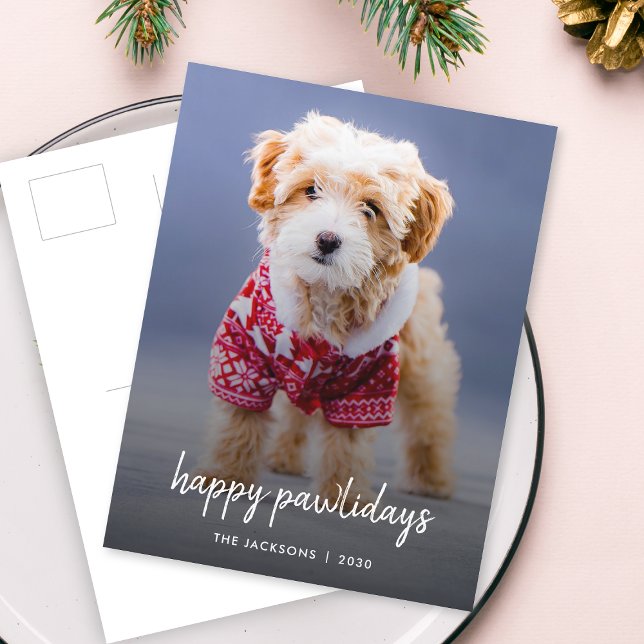 Dog Photo Postcard | Happy Pawlidays Pet Christmas (Celebrate your furry friend with a modern Happy Pawlidays postcard by Guava)