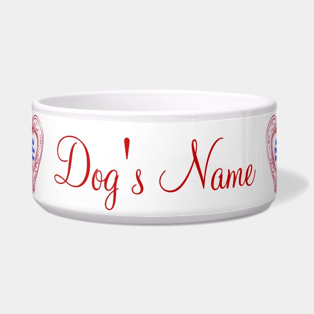 Dog Photo Red Hearts Food Dish (Front)