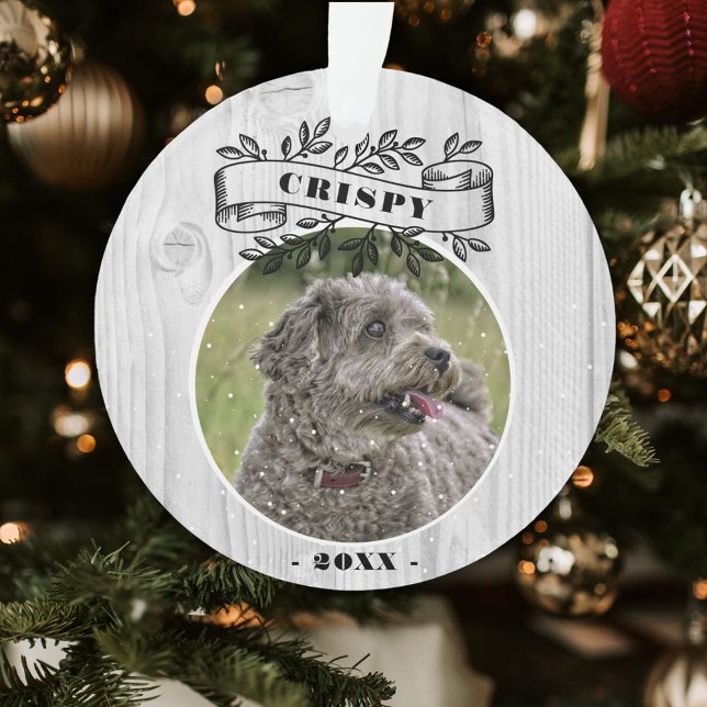 Dog Photo Rustic Wood Photo Personalised  Ornament (Creator Uploaded)