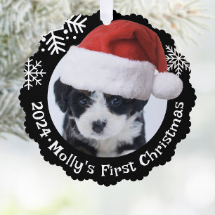 Dog Photo Santa Hat Christmas Paper Ornament Card