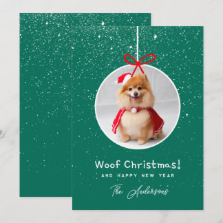 Dog Photo Snow Green Woof  Christmas  Holiday Card