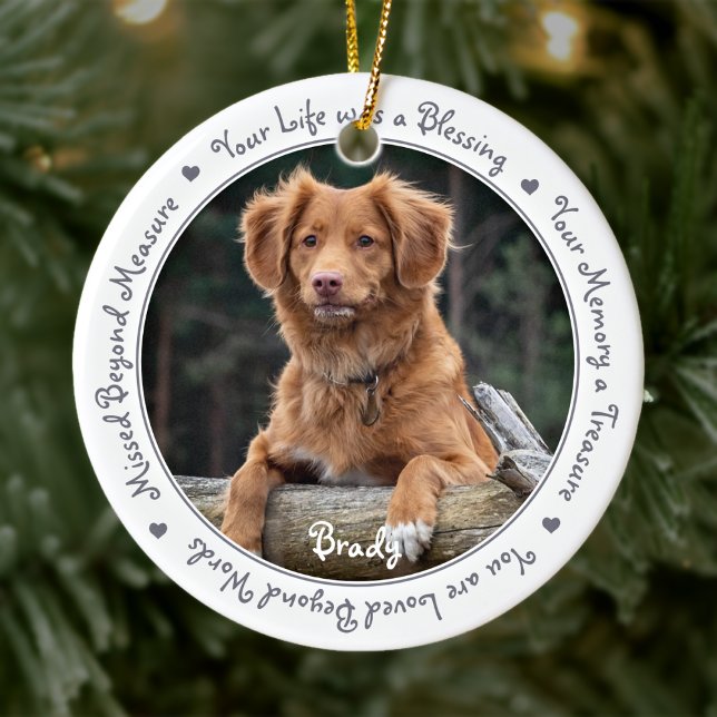Dog Photo Sympathy Keepsake Pet Memorial Ceramic Ornament (Creator Uploaded)