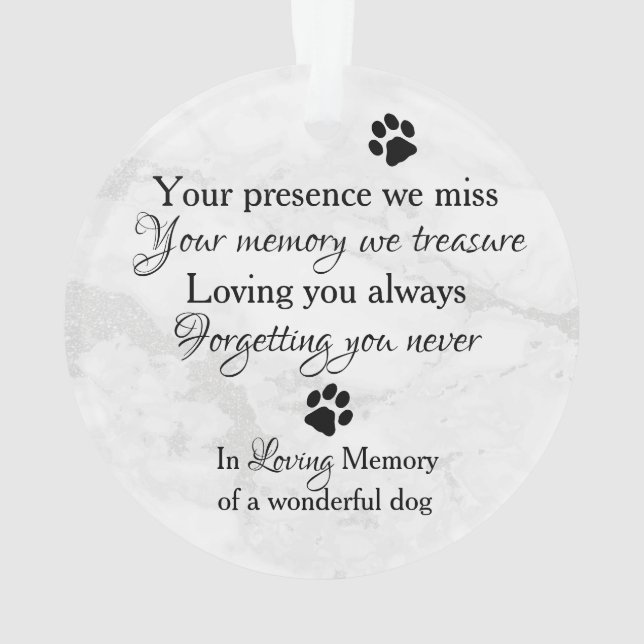 Dog Photo Sympathy Quote Marble Pet Memorial Ornament (Back)