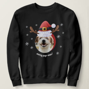 Dog Photo w/ Santa Reindeer Antler Hat Christmas Sweatshirt
