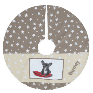 Dog Photo White Star Pattern Christmas Holidays Brushed Polyester Tree Skirt