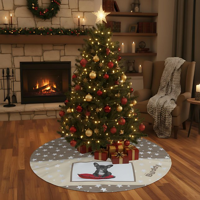 Dog Photo White Star Pattern Christmas Holidays Brushed Polyester Tree Skirt (Creator Uploaded)